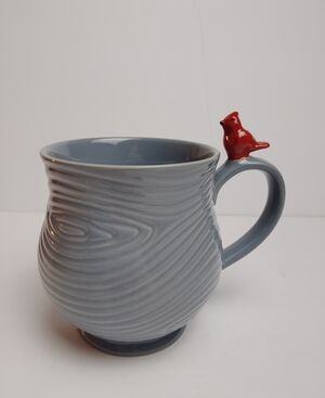 Temptations by Tara Mug Cup Gray Woodland Red Cardinal Bird On Handle 16 Oz.